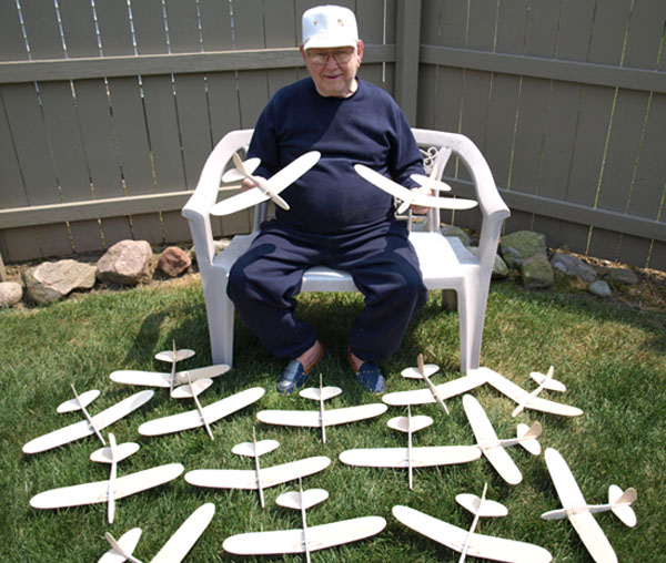 Ted Browning with his folding wing gliders